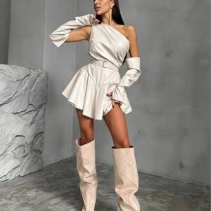 One-Shoulder Leather Dress - Image 3