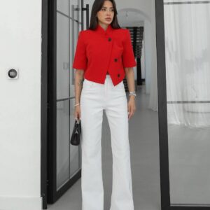 Short-Sleeve Red Croped Blazer - Image 2