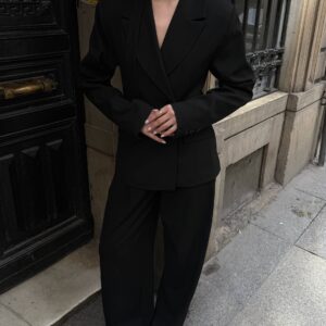 Noir Scarf Blazer - Black Tailored Blazer with Choker Scarf Detail - Image 5