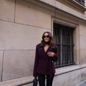Bordo Scarf Blazer - Black Tailored Blazer with Choker Scarf Detail - Image 2
