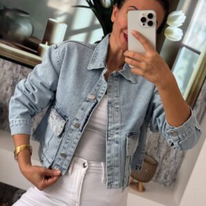 Denim Short Jacket with Strace-Pocket Detail - Image 2