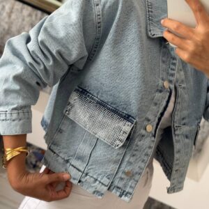 Denim Short Jacket with Strace-Pocket Detail - Image 3