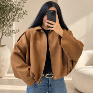 Oversized Suede Bomber Jacket - Image 3