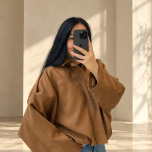 Oversized Suede Bomber Jacket - Image 2