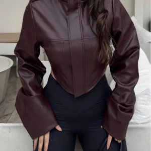 Loona Burgundy Faux Leather Jacket - Image 5