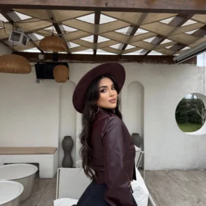Loona Burgundy Faux Leather Jacket - Image 4